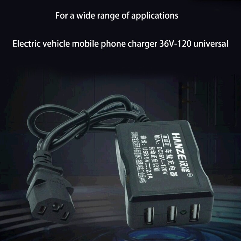 USB Power Adapter DC36V 48V 72V 120V to 5V 2.1A E-bike 3 Port Charging Converter