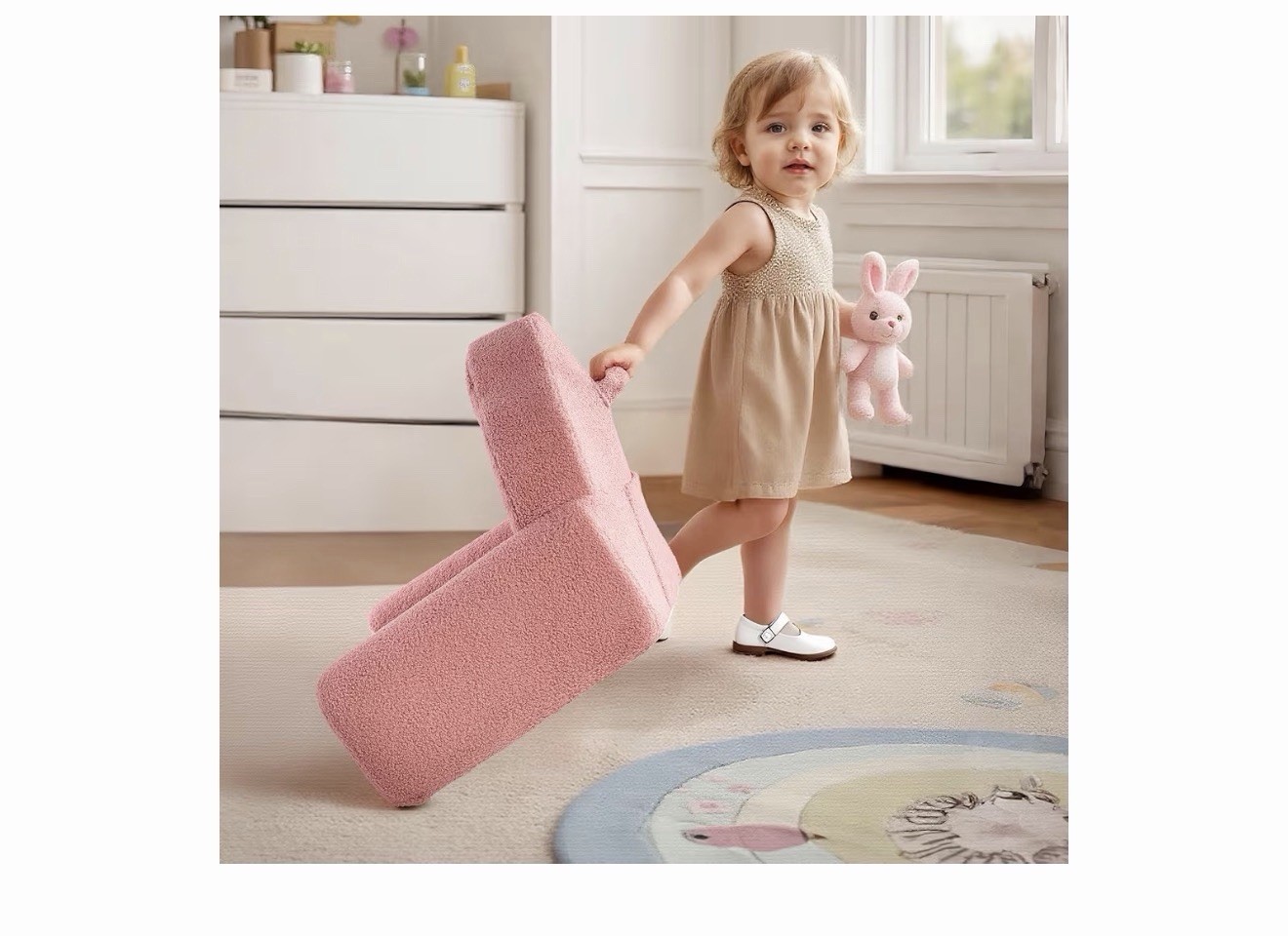 Toddler Chair, Comfy Kids Sofa with Teddy Fleece, High Resilience Sponge, and...