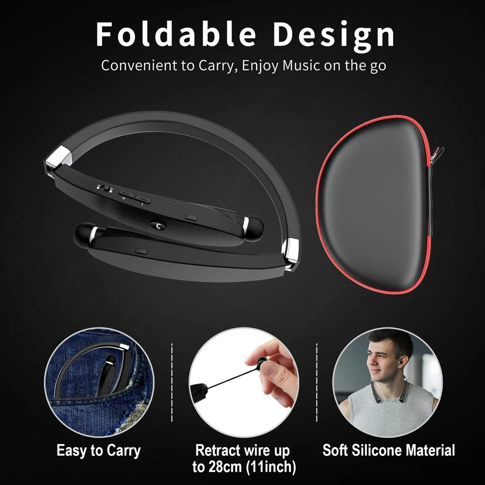 Bluetooth Neckband Headphones Foldable Wireless Lightweight Neck Headset wit