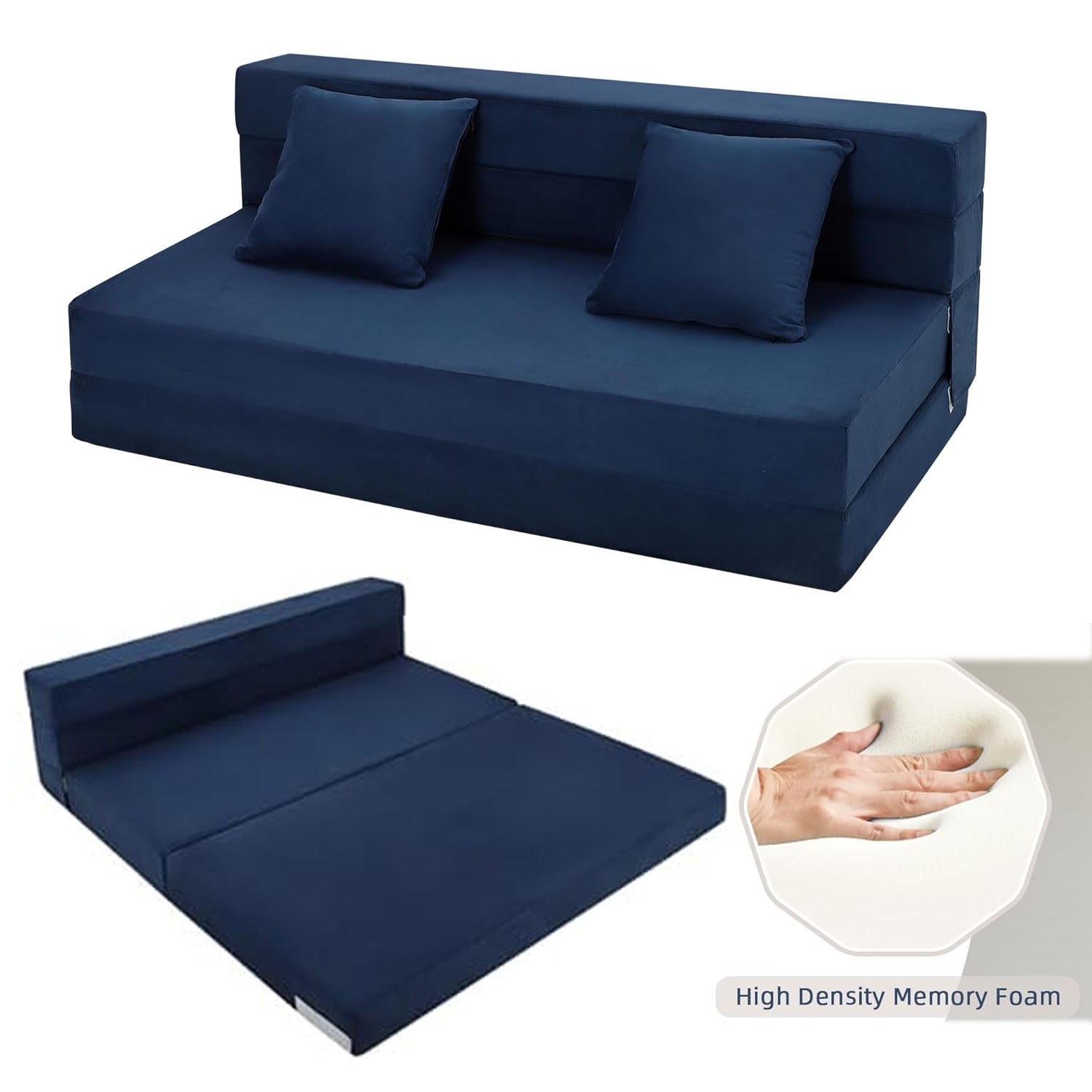 Queen Size Folding Sofa Bed Convertible Floor Futon Bed Mattresses w/ 2 Pillows