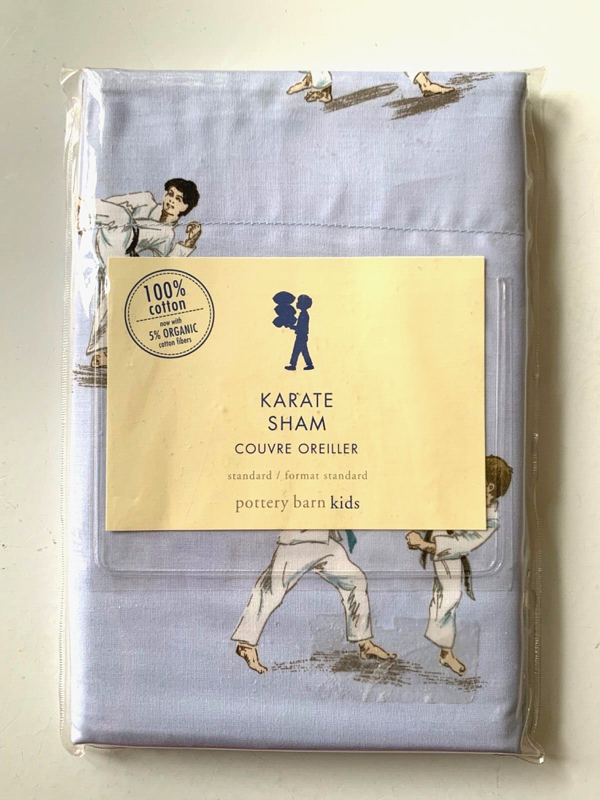POTTERY BARN KIDS Pillowcase KARATE SHAM Cotton Martial Arts Blue Sports NEW