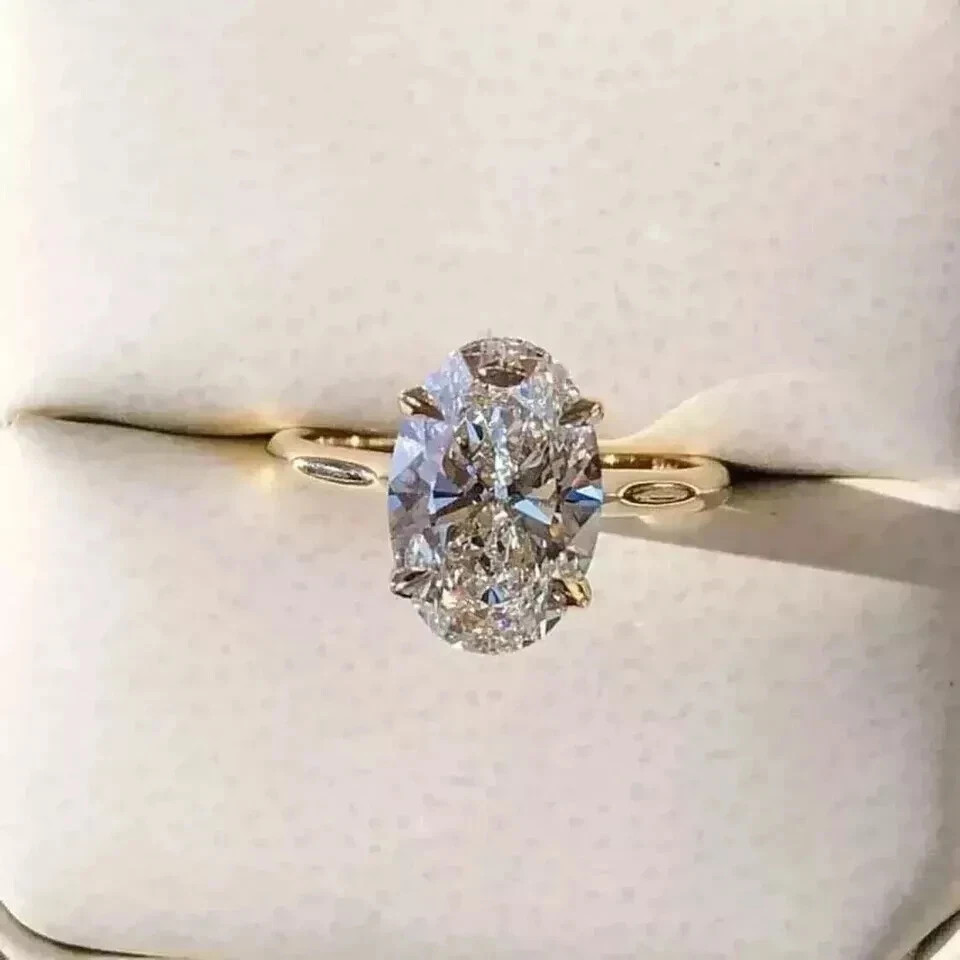 Lab-Created 2.60 Ct Oval Cut Diamond Engagement Ring 14K Yellow Gold Finish