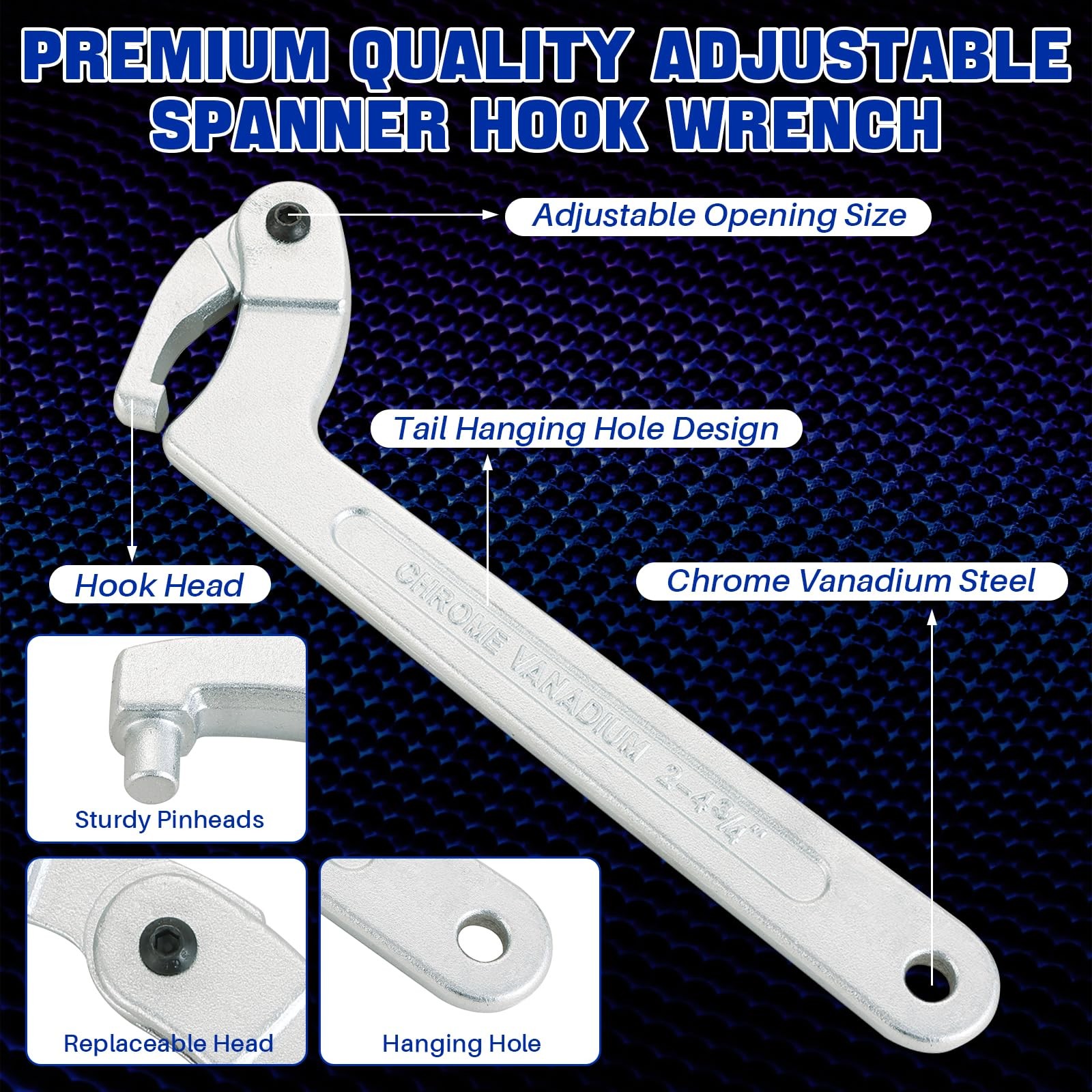 8pcs Adjustable Pin Spanner Wrench Tool Set, C-Shape Pin Hook Wrenches with C...