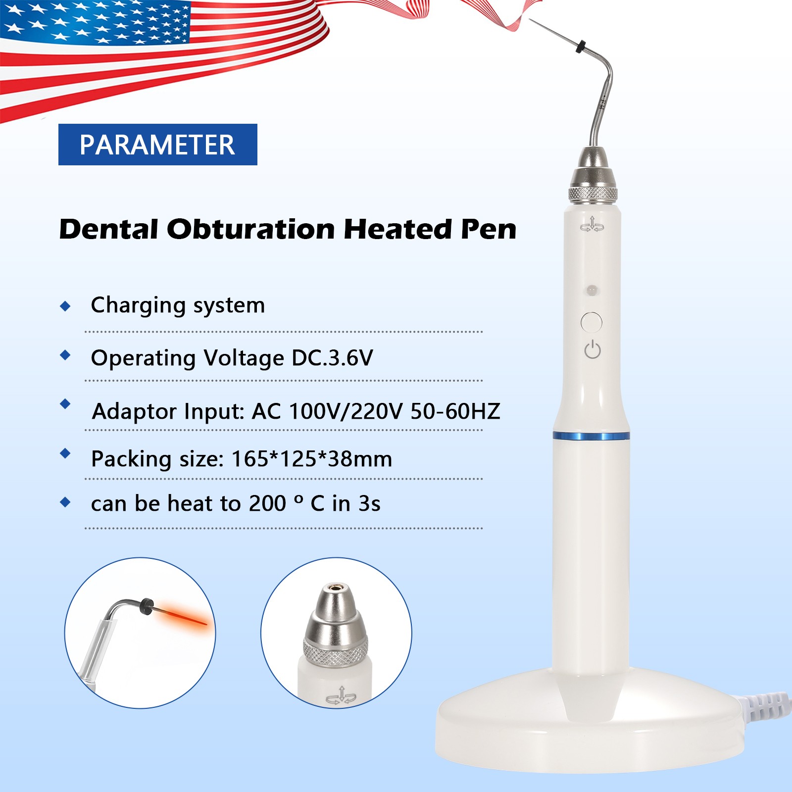 Dental Obturation Pen ENDO Heated System+Gutta Percha Points /Teeth Gum Gutter