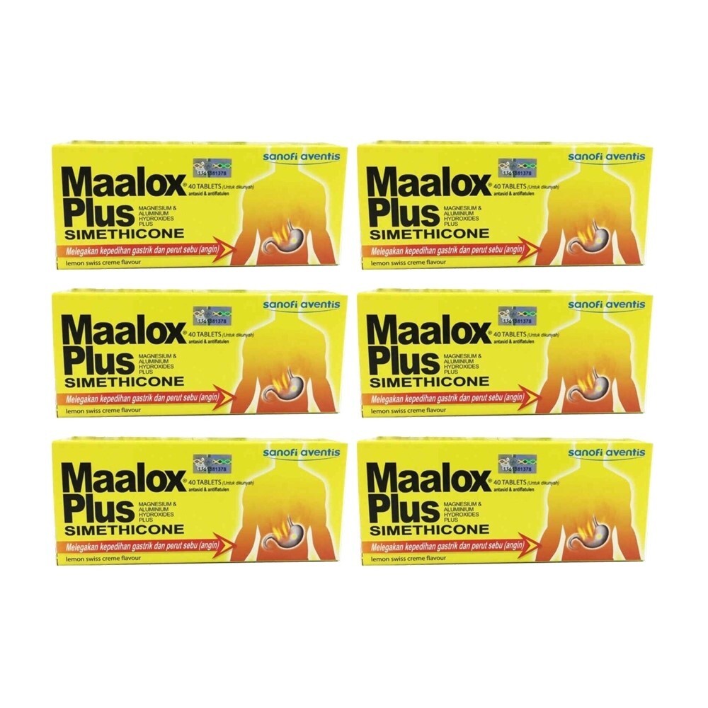 1-6x Maalox Plus Simethicone (40 Tablets) Pain Relief Gastric Stomach Ache Wind