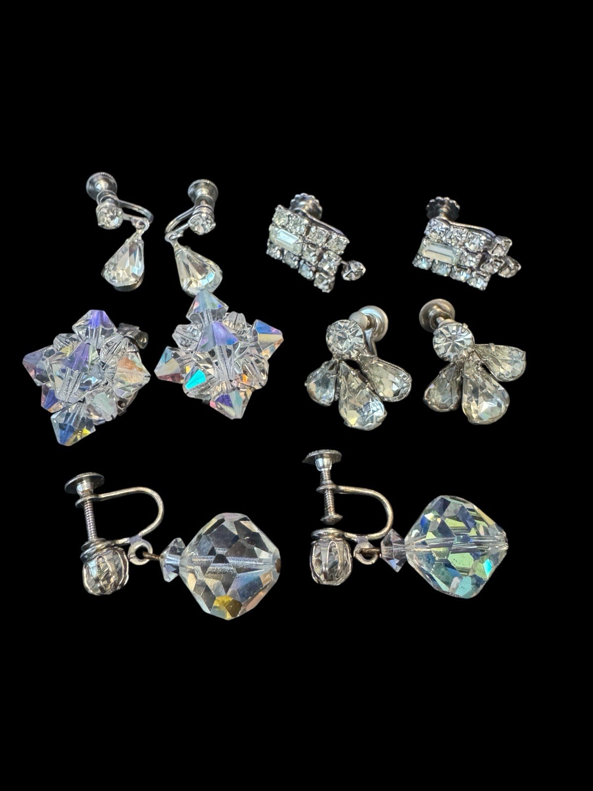 5 Pairs Of Beautiful Vtg Clear Rhinestone Dressy Elegant Screwback Earrings E3