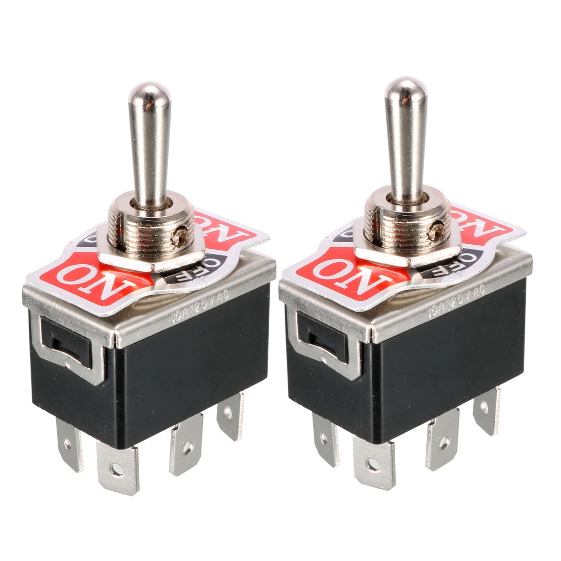 2Pack Black AC 250V/10A 125V/15A 6 Terminals ON/OFF/ON 3 Ways DPDT Toggle Switch