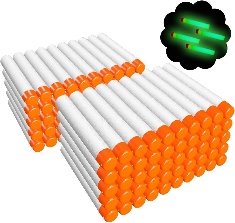 100PCS Refill Darts for Nerf N Strike Elite 2.0 Series Glow in the Dark Bullets