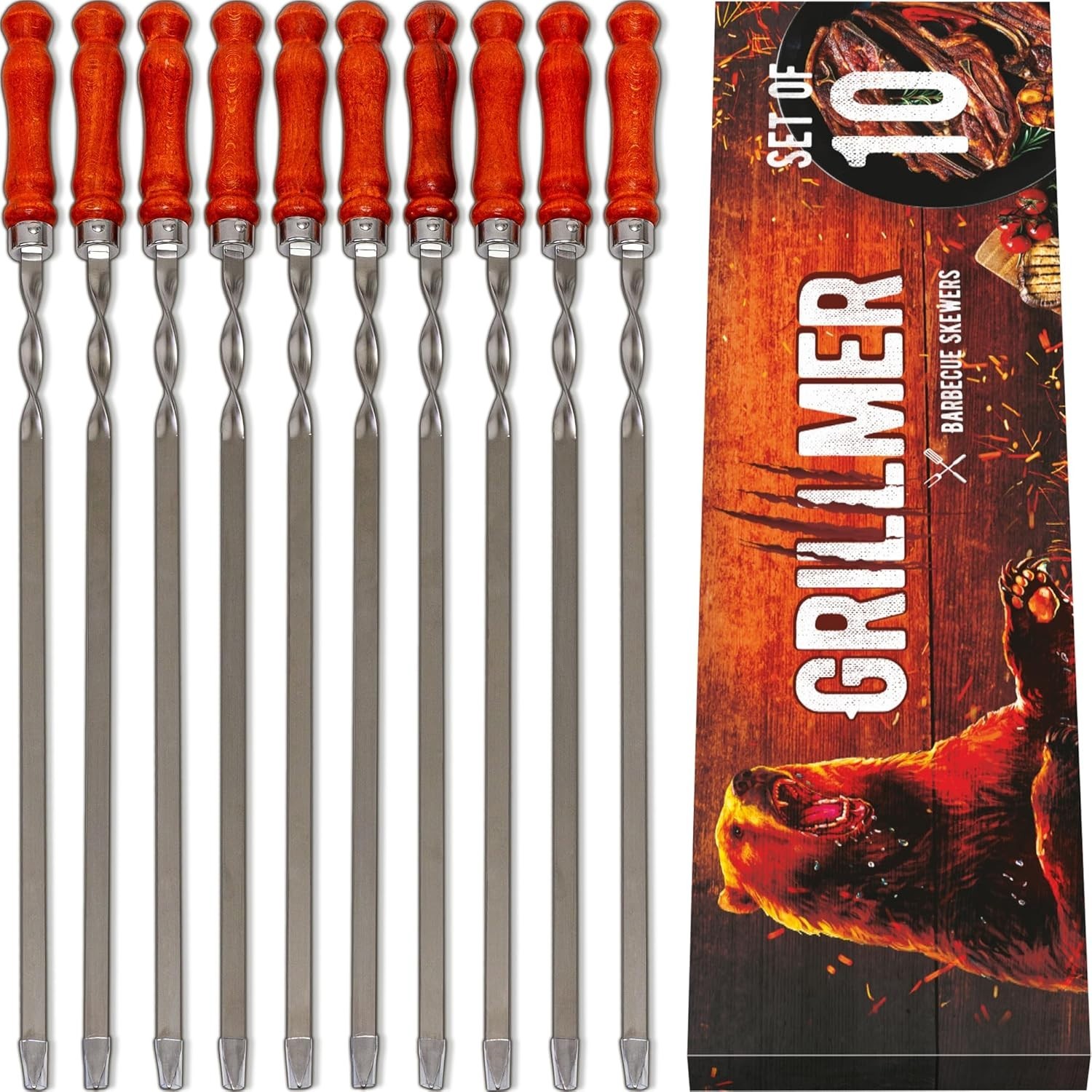 Long Stainless Steel BBQ Skewers 23.6" — Shish Kabob/Kebab Sticks, Flat Heavy...
