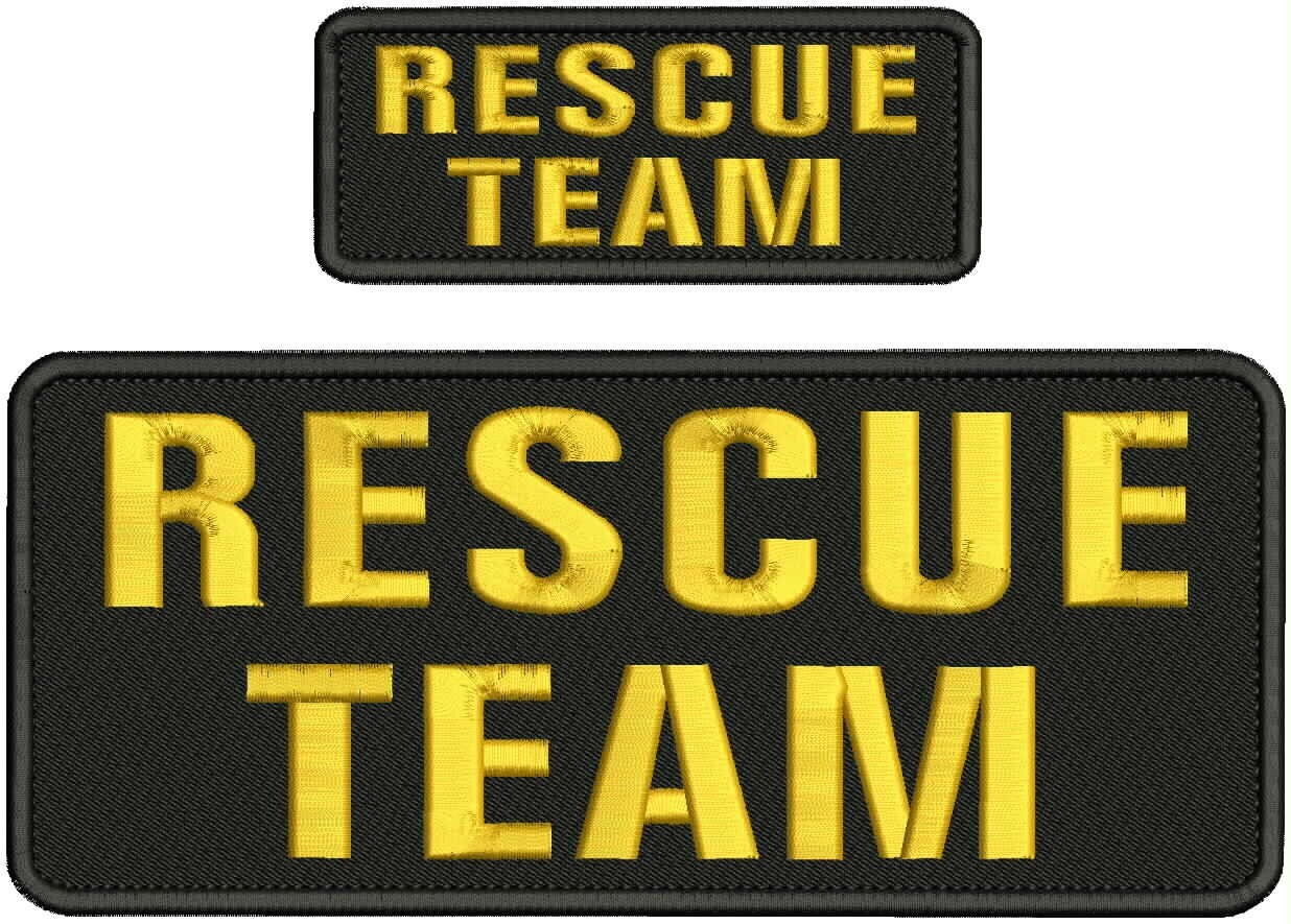 RESCUE TEAM EMBROIDERY PATCH 4X10 AND 2X5 HOOK ON  BACK GOLD ON BLACK