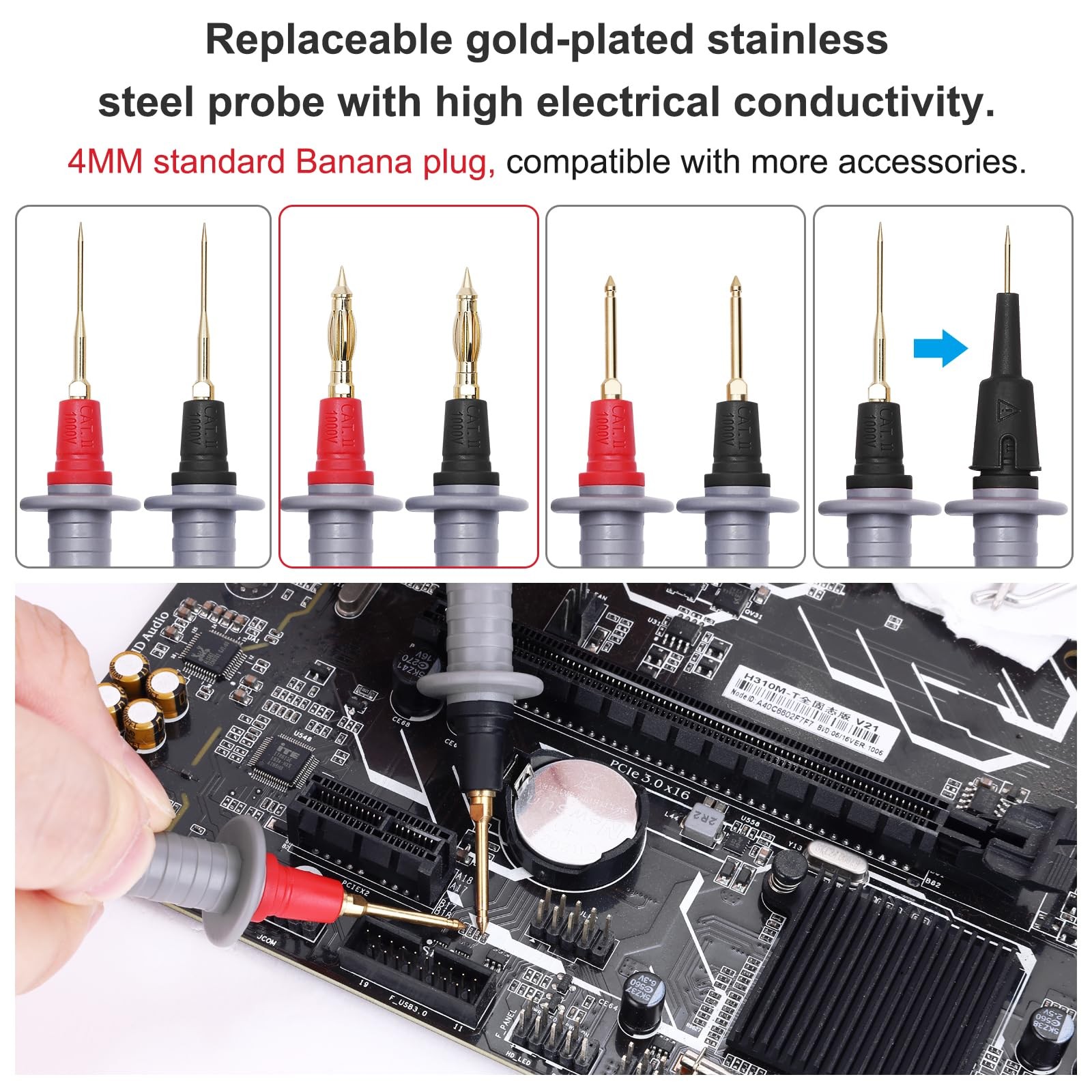 EDGELEC 28 Pcs Multimeter Test Leads Kit with Replaceable Gold-Plated red