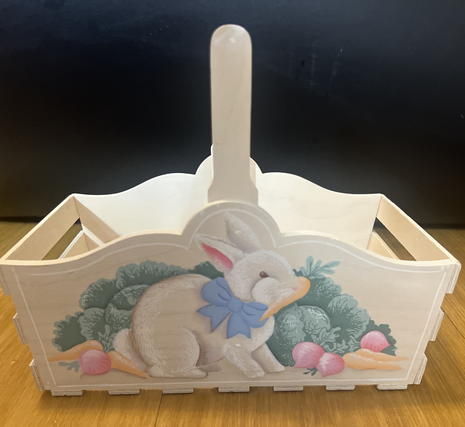 Vintage Handcrafted Wooden Easter Bunny Basket Rustic Easter Spring Decor