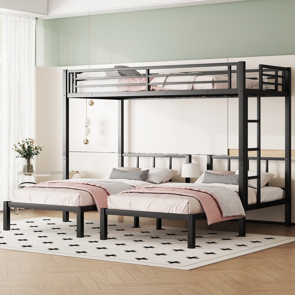 Metal Triple Bunk Bed Twin XL/Twin w/Guardrails, Black