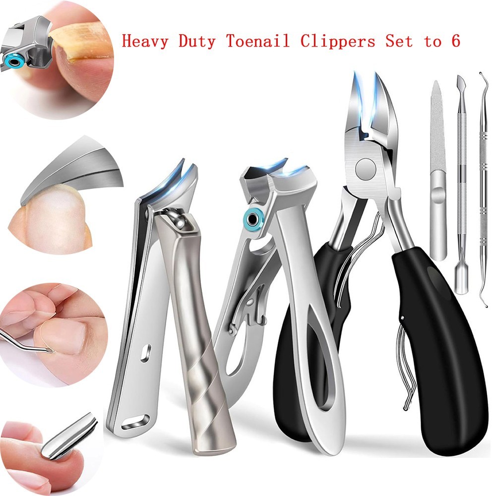 Heavy Duty Toenail Clippers Set to 6 for Seniors Thick & Ingrown Toenails Kit US