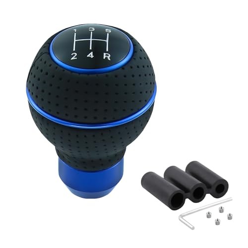 5 Speed Shift Knob Round Ball Gear Stick Leather Shifter Knob Handle Black+Blue