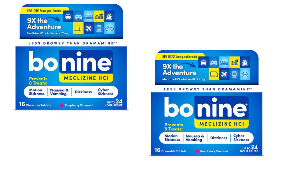 (Pack of 2) Bonine MECLIZINE HCI Motion Sickness RASPBERRY 32 ct EXP 2027