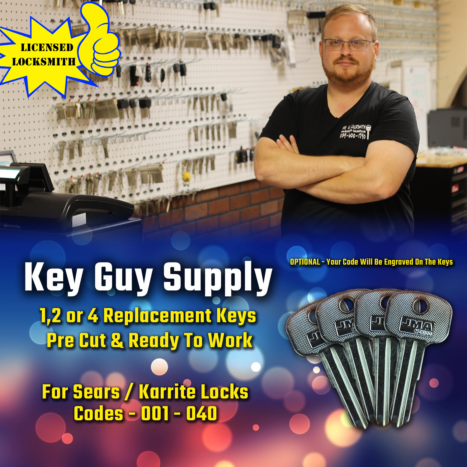 001-040. Replacement Keys for Sears / Karrite Sprot 20-SV, Pre cut by Locksmith.