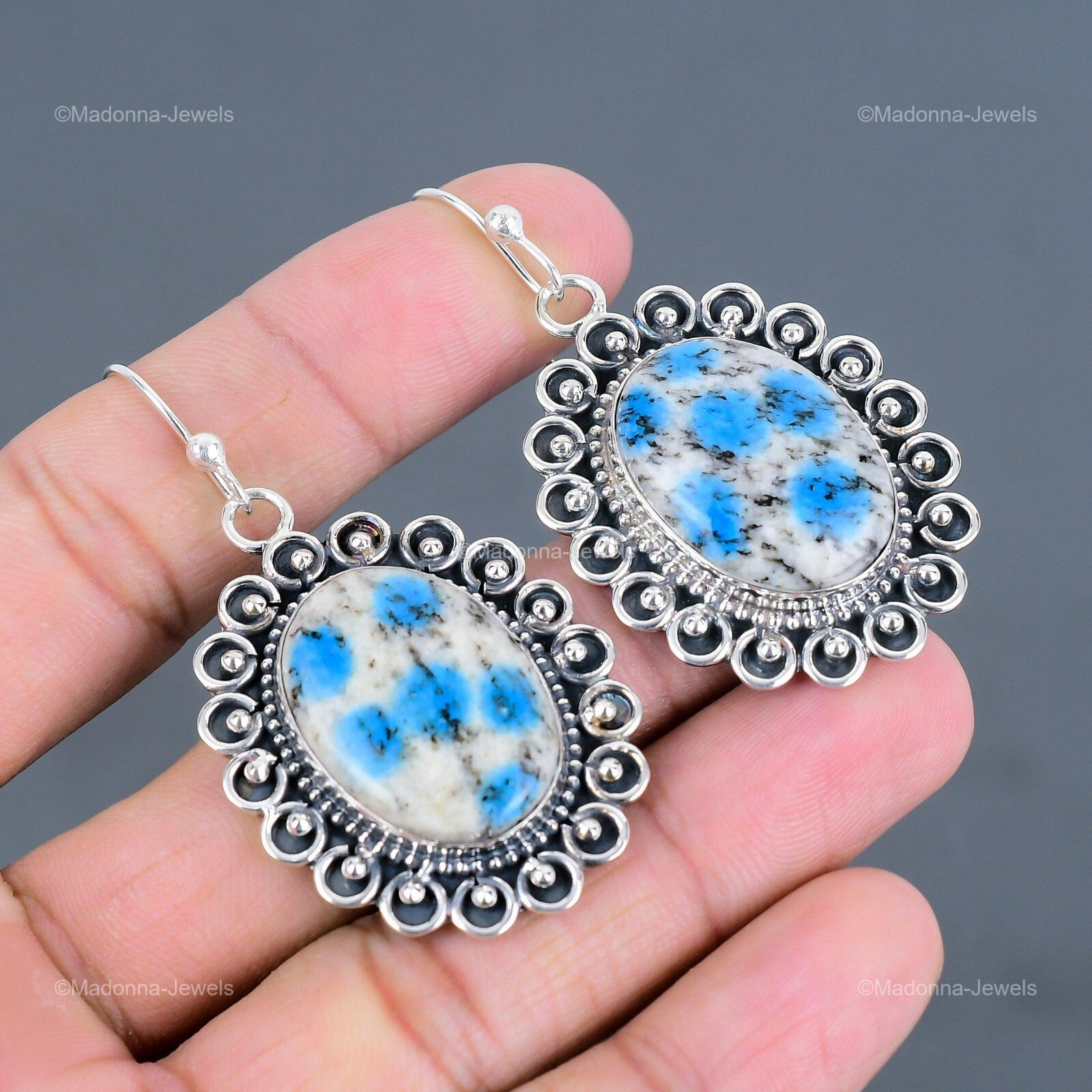 Sterling Silver Oval Natural K2 Jasper Engagement Drop Dangle Earrings Jewelry