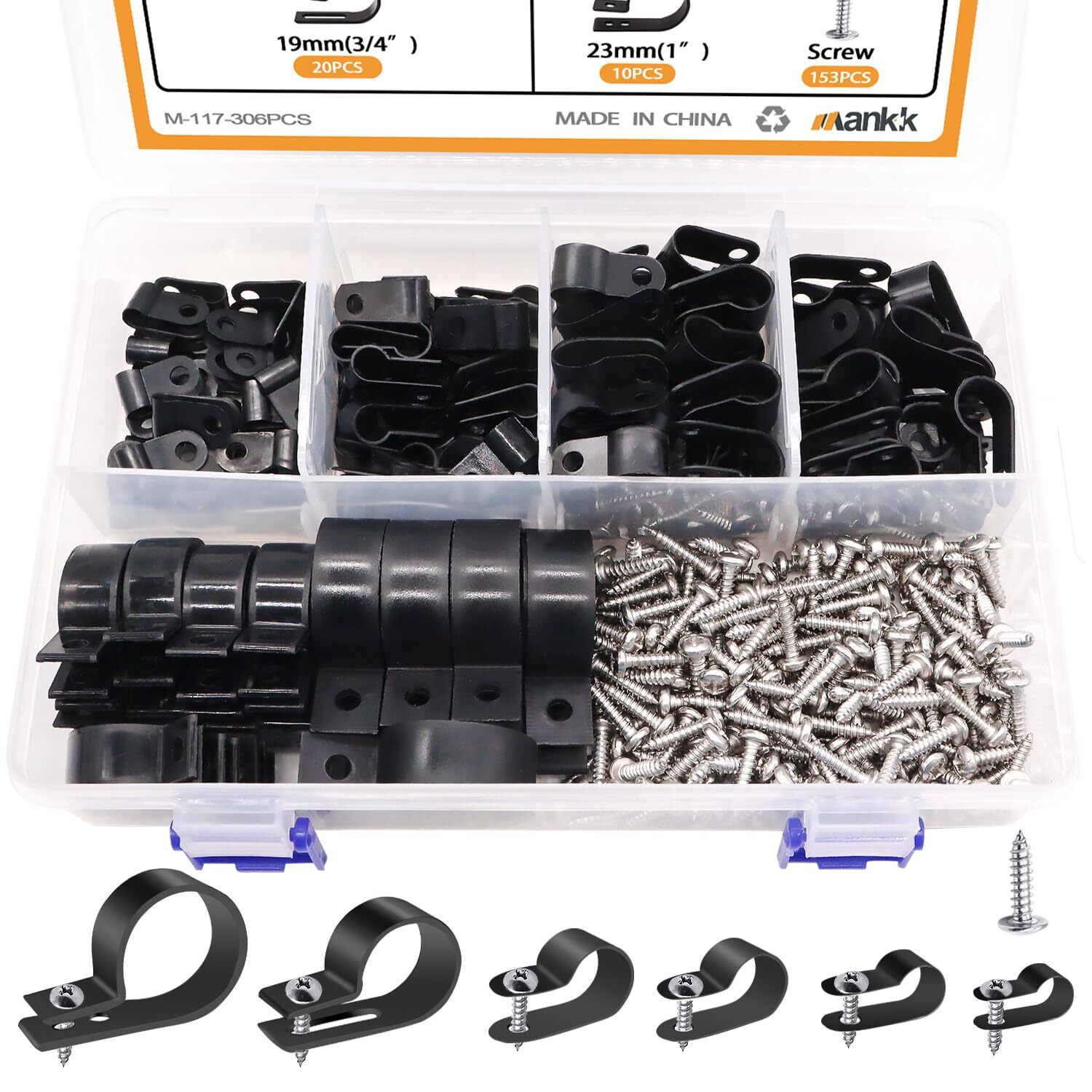 306PCS Cable Clips Wire Clips Assortment Kit Nylon Plastic R-Cable Clamps Wir...