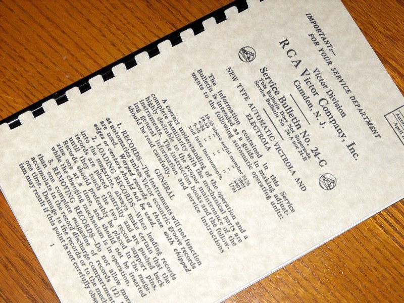 RCA VICTOR Antique VICTROLA ELECTROLA Owners Service MANUAL 10-35 10-69 9-54 956