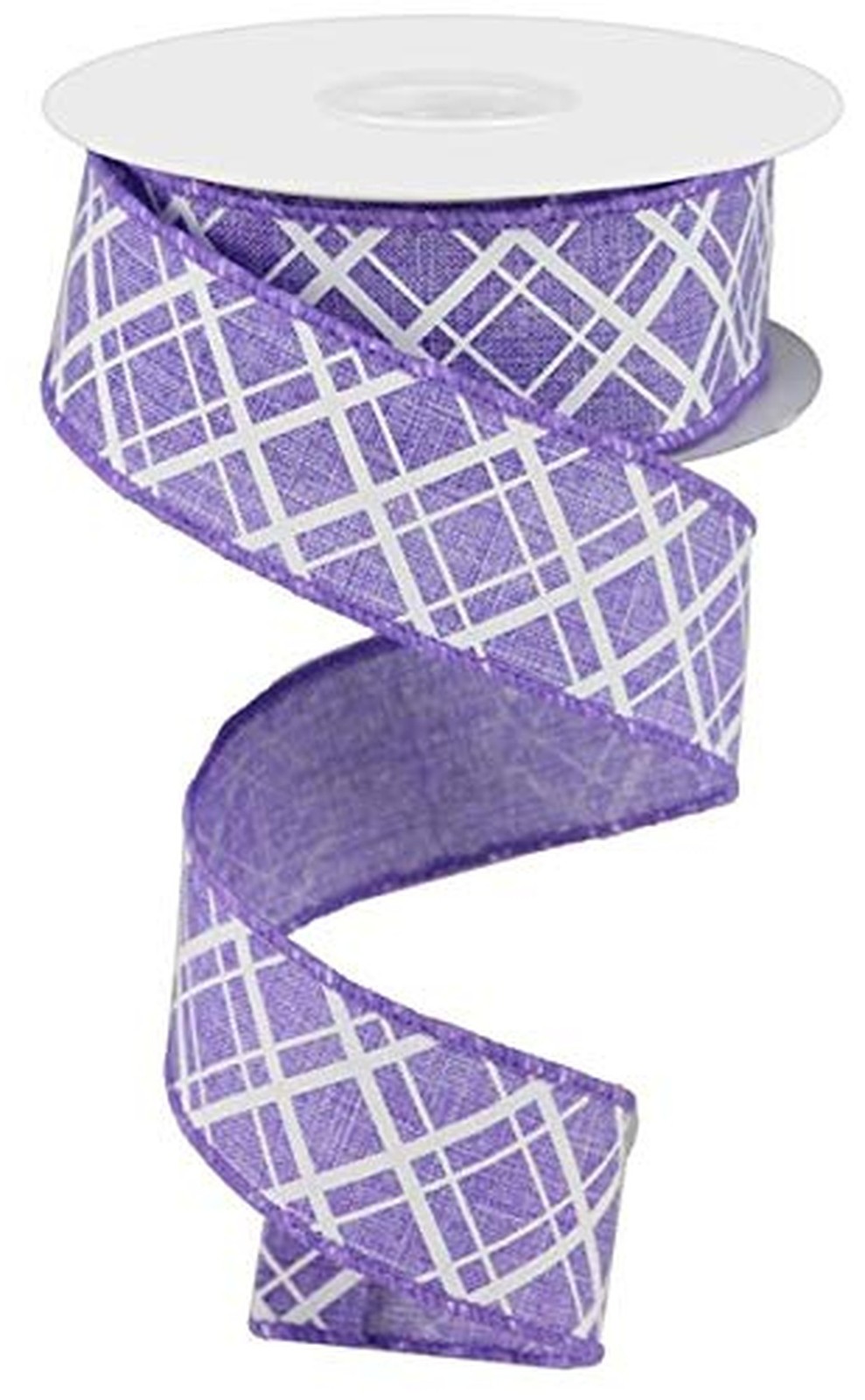Thick/Thin Diagonal Check Wired Edge Ribbon - 10 Yards (Lavender, White, 1.5 ...