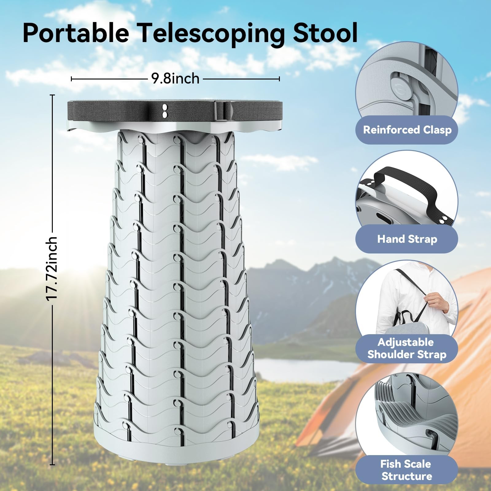 2026 Upgraded Collapsible Stool, Portable Folding Stool, Telescoping Camping ...