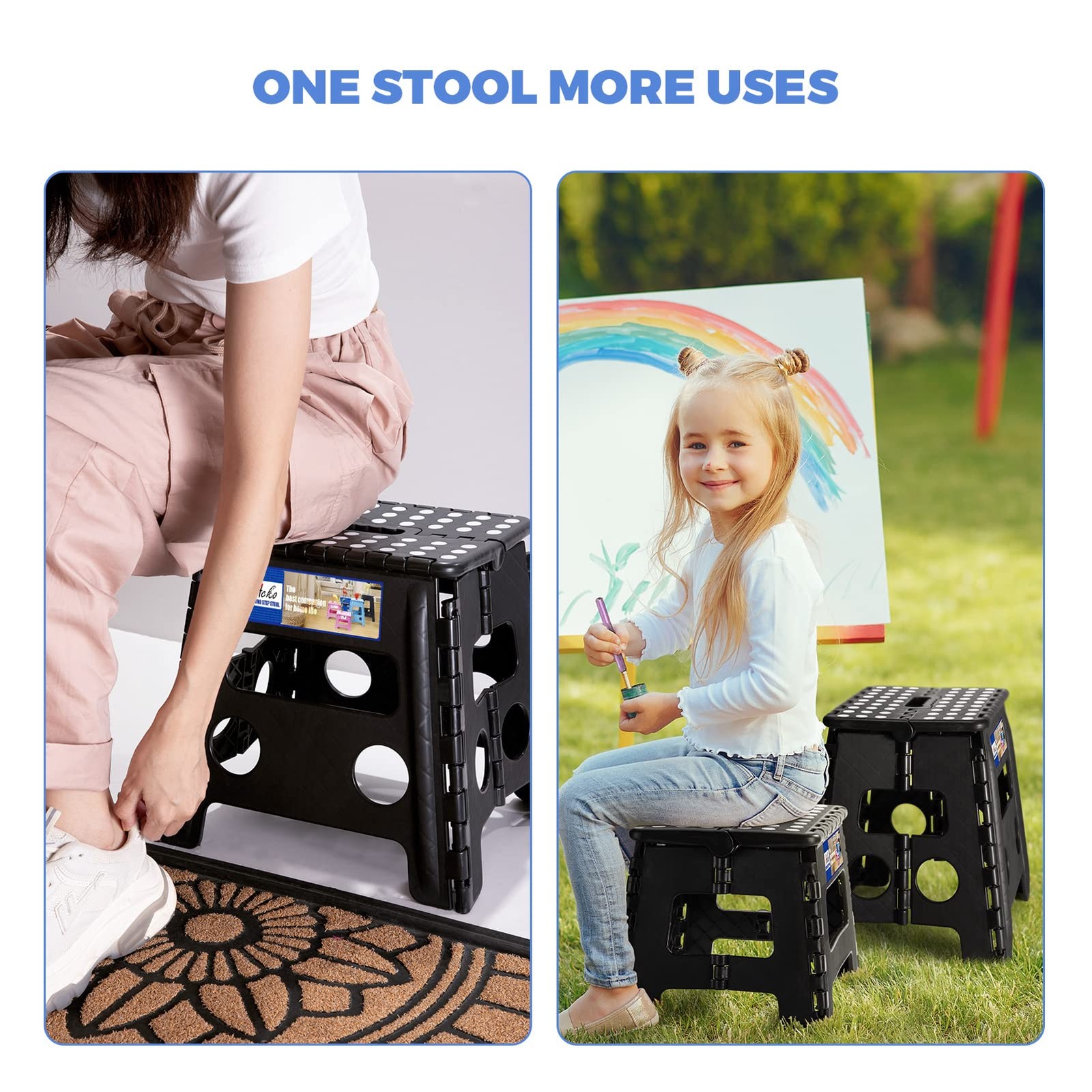 2PACK Folding Step Stool - 13" Height Premium Heavy Duty Foldable Stool for K...