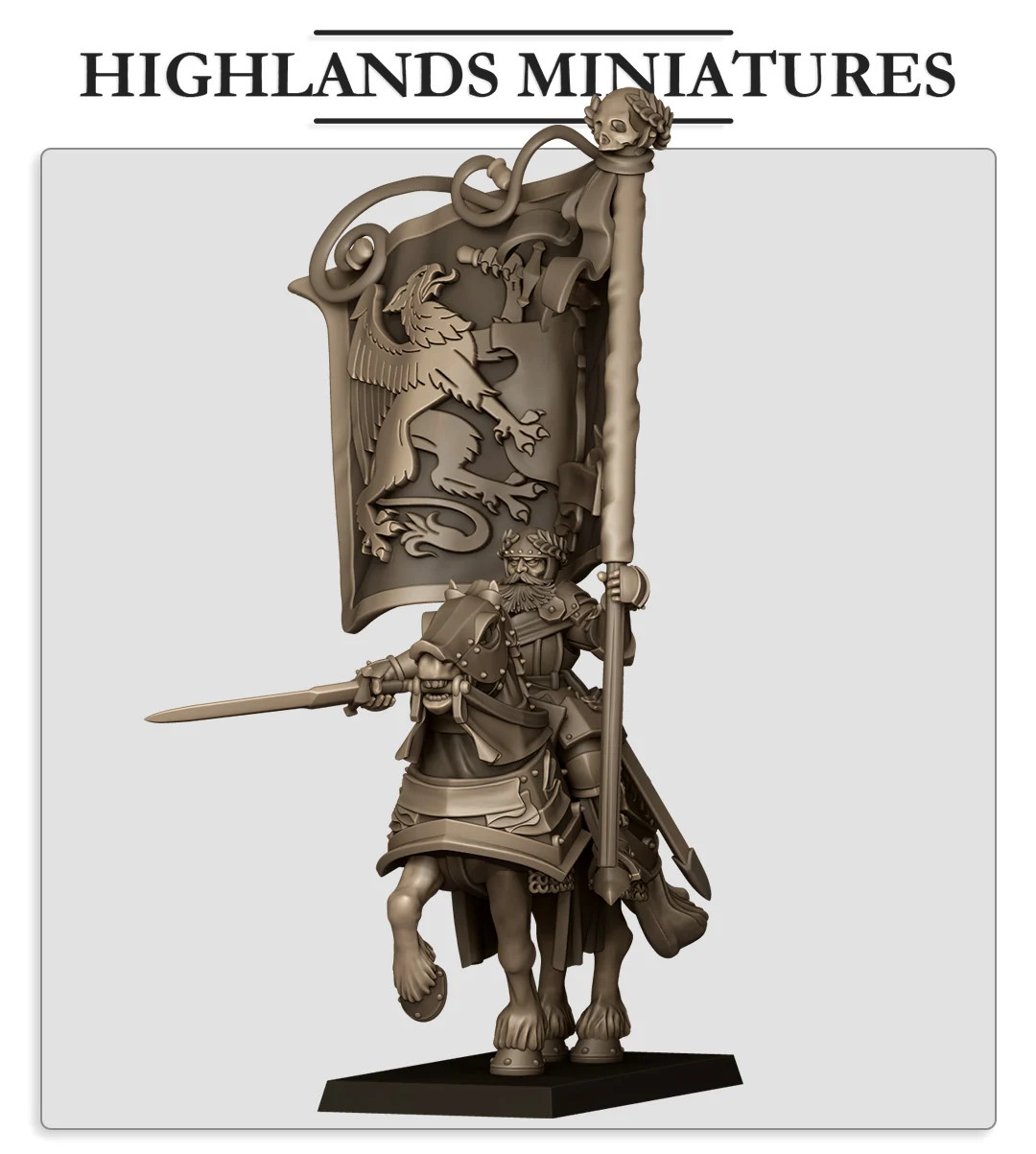 Mounted Battle Standard Bearer - 28-32mm Sunland - Resin Tabletop Miniature