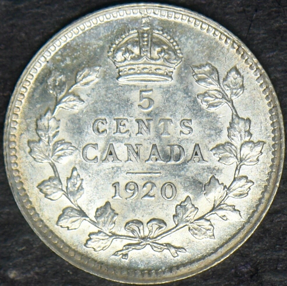 1920 Canada Silver 5 Cents - ✪COINGIANTS✪
