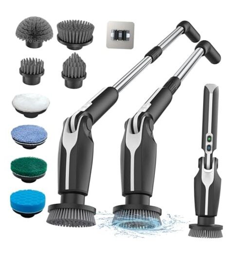 Electric Spin Scrubber, Shower Scrubber with 4 Adjustable Angles and 8 Black