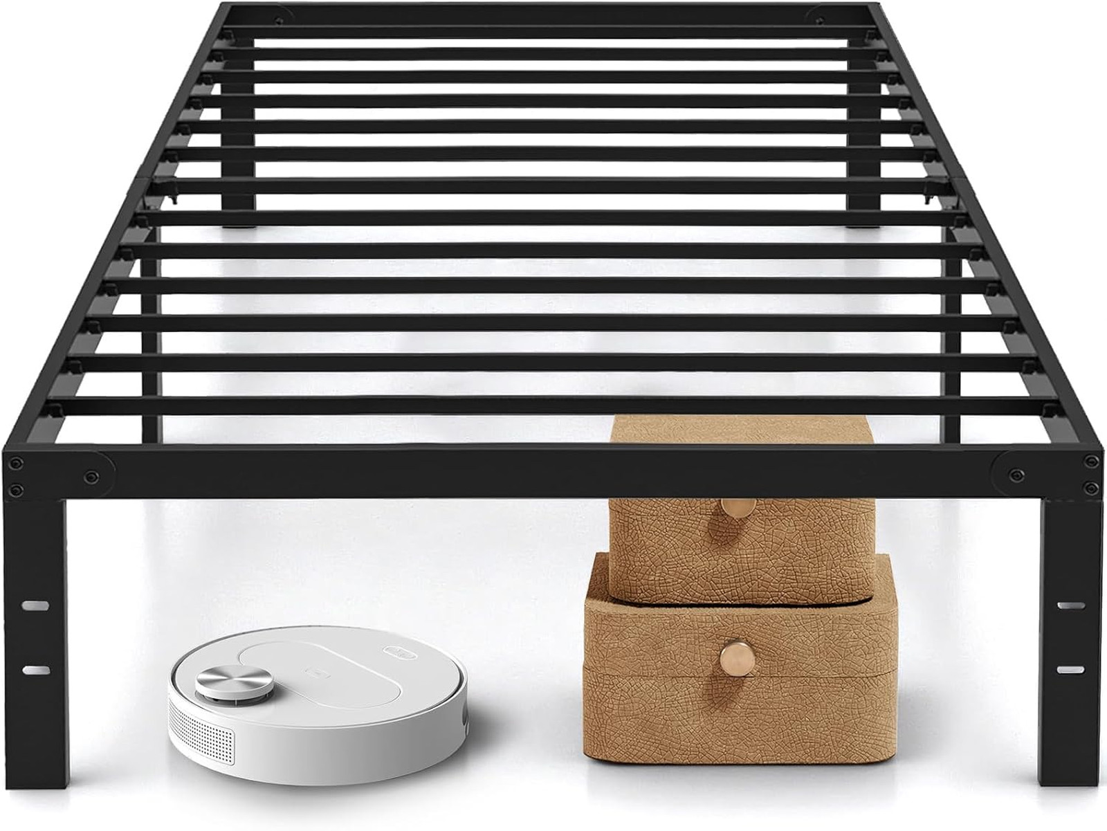 Twin Bed Frame Metal Platform Support 14 Inch No Box Spring Assembly Storage