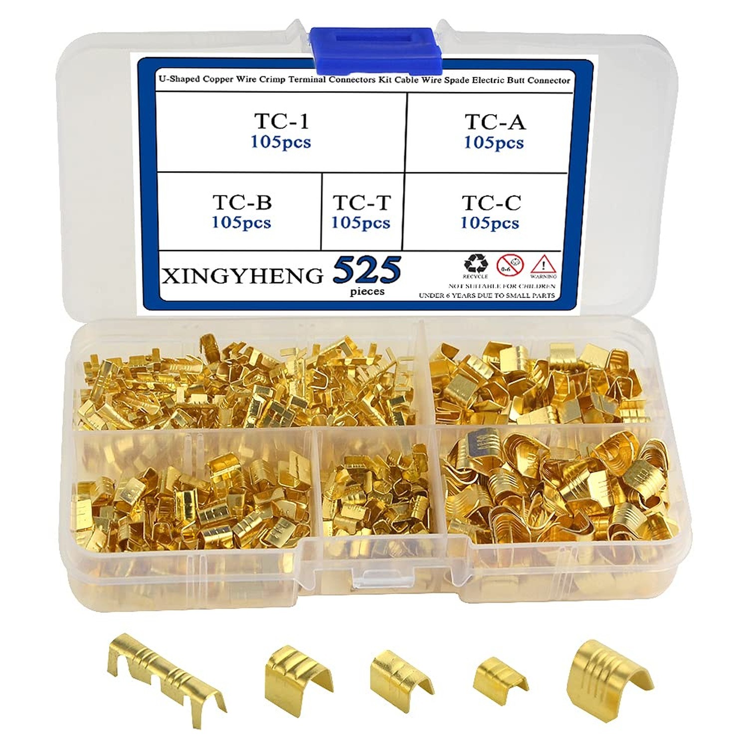 525Pcs Non-Insulated U-Shaped Copper Wire Crimp Terminal Connectors Kit Cable...