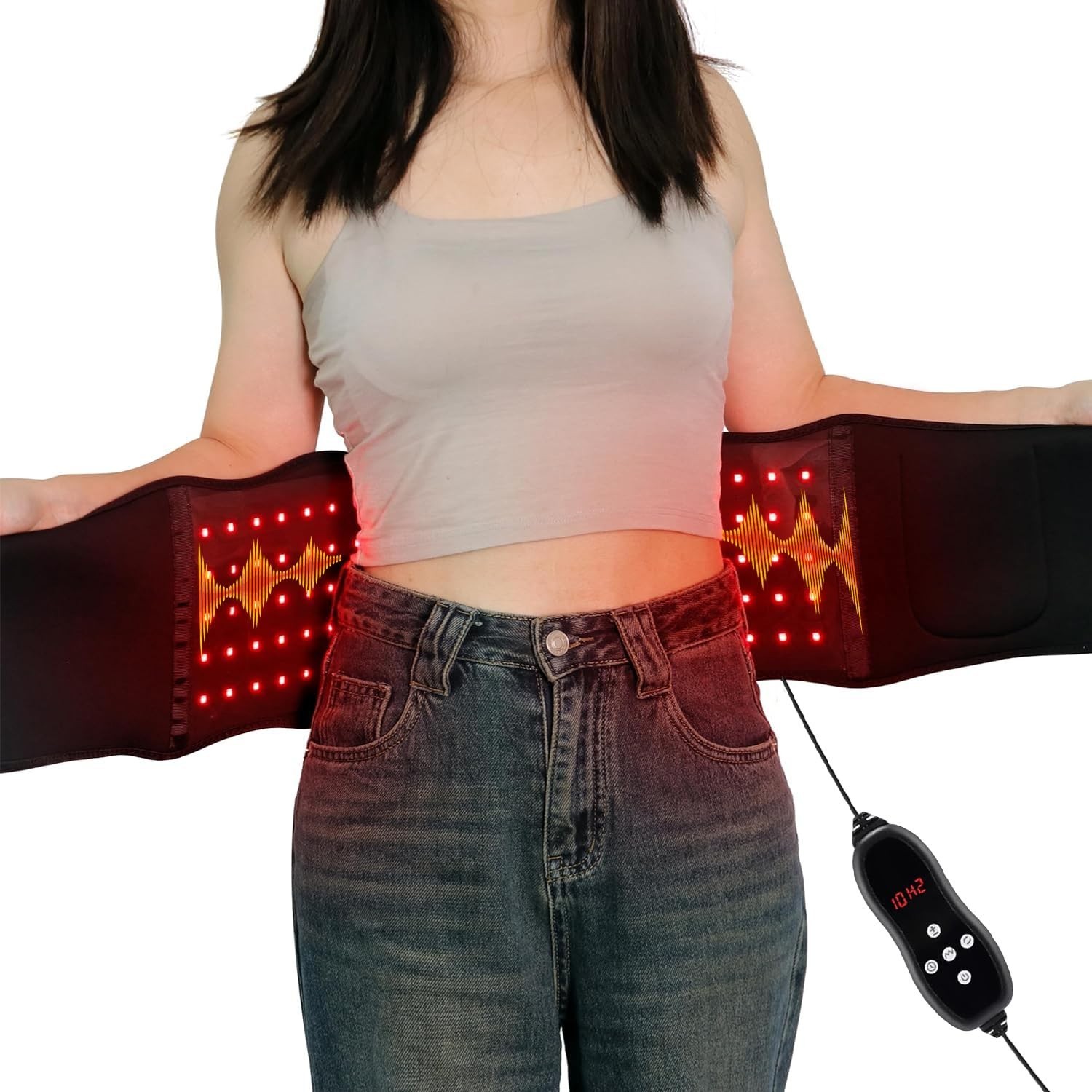 Vibrating Infrared Red Light Therapy Belt, 5 Levels Massage Heating Waist Ban...