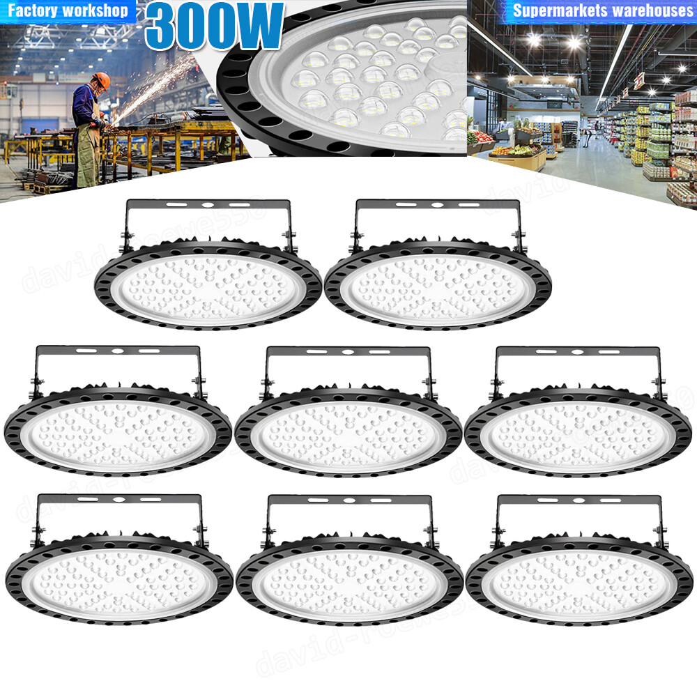 8 Pack 300W UFO LED High Bay Light Shop Industrial Commercial Factory Warehouse