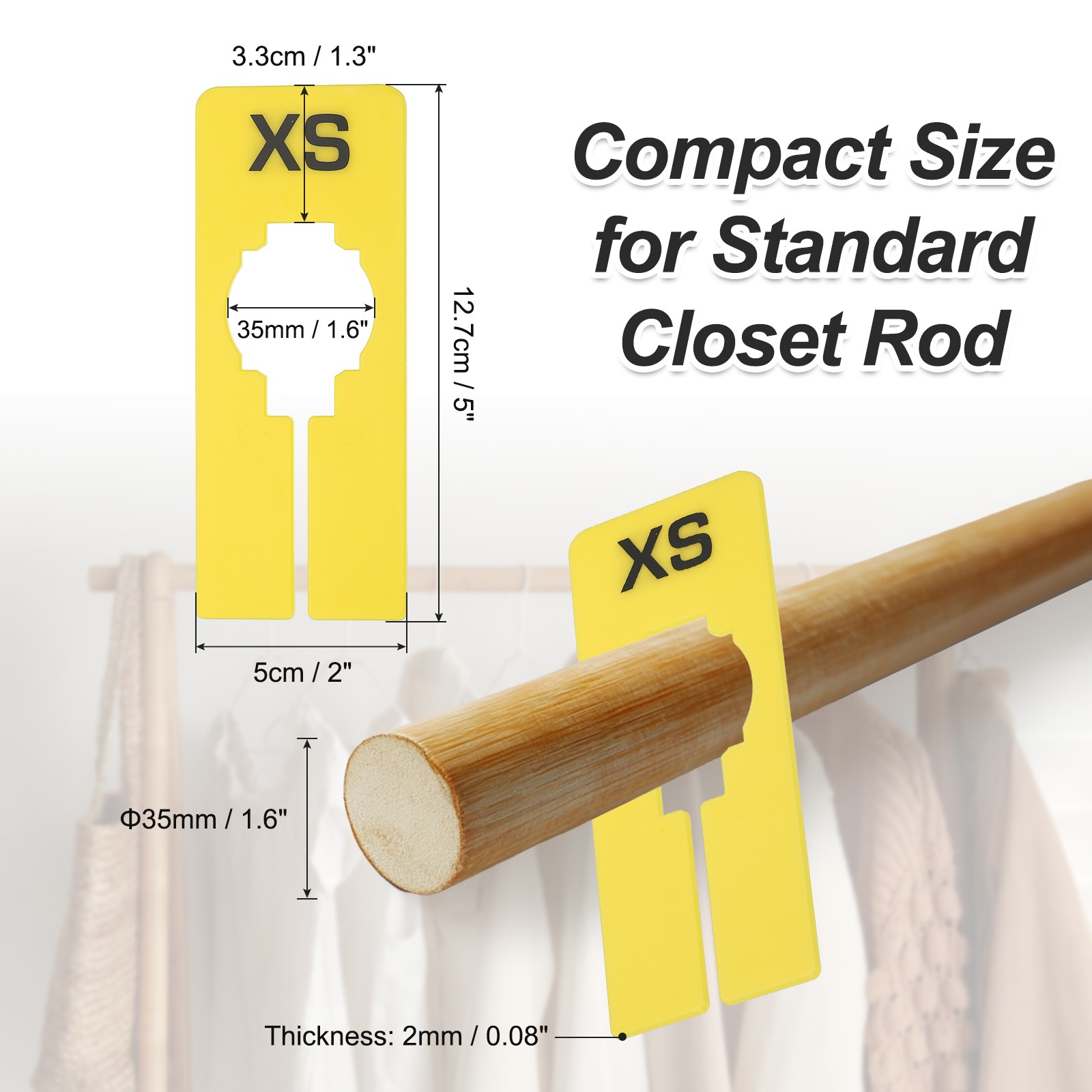 40 Pack Rectangle Clothes Dividers for Hanging Clothes 8 Sizes Yellow