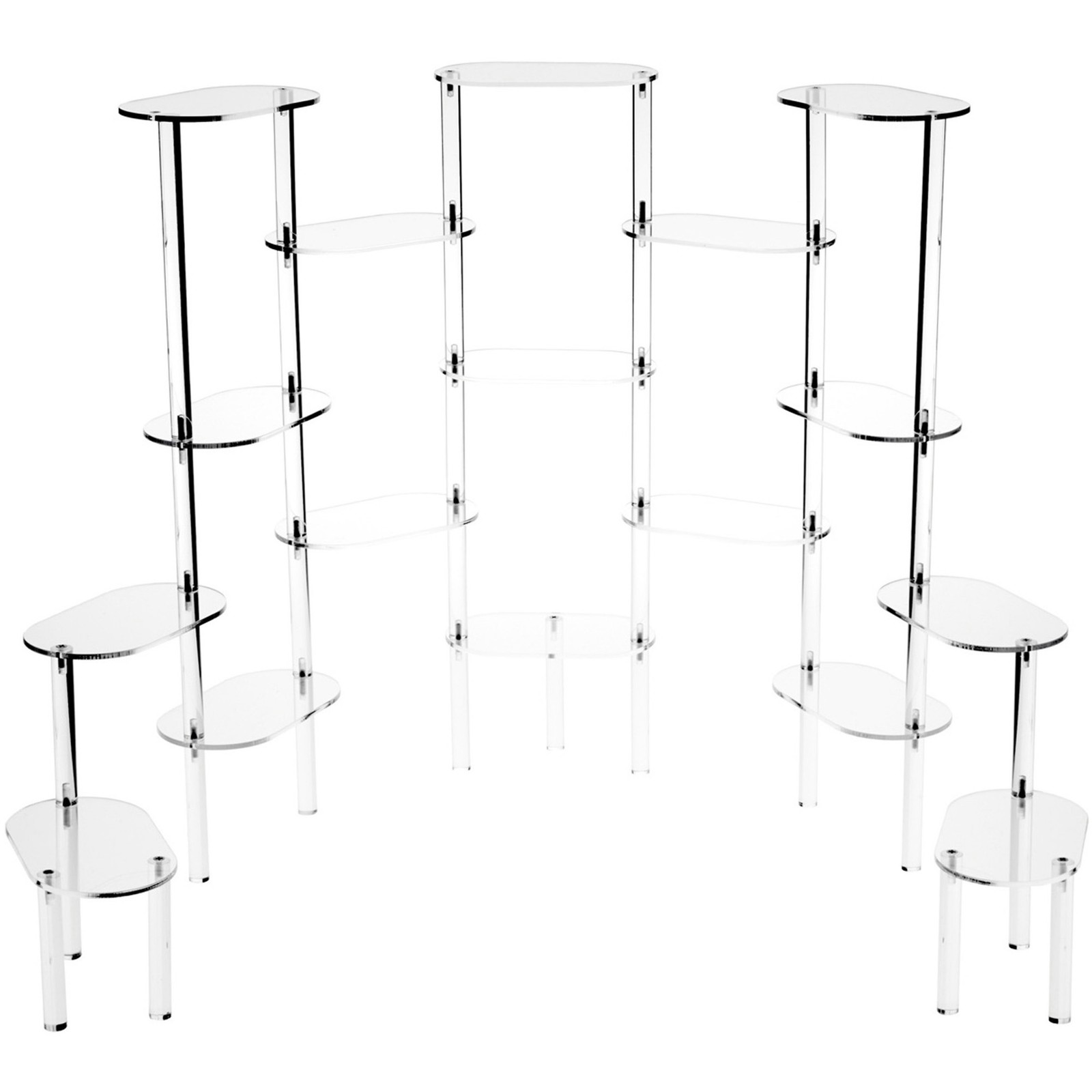 Plymor Clear Acrylic Oval 17-Platform Multi-Item Riser, 14.375" H x 55" W