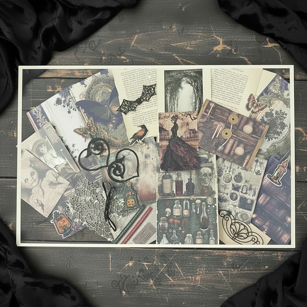 Dark Gothic Ephemera Bundle Junk Journal Kit Apothecary Skull Vintage Papers