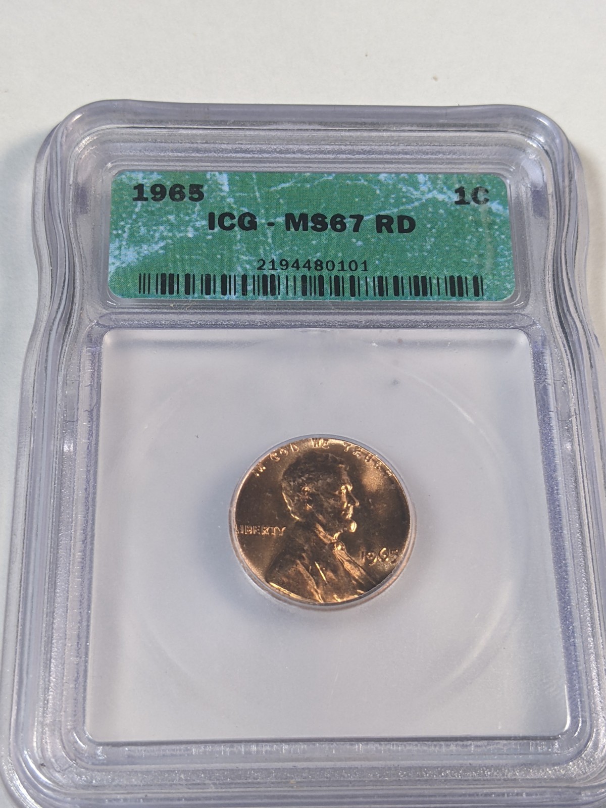 1965 1C ICG MS67 Red High Grade Lincoln Cent