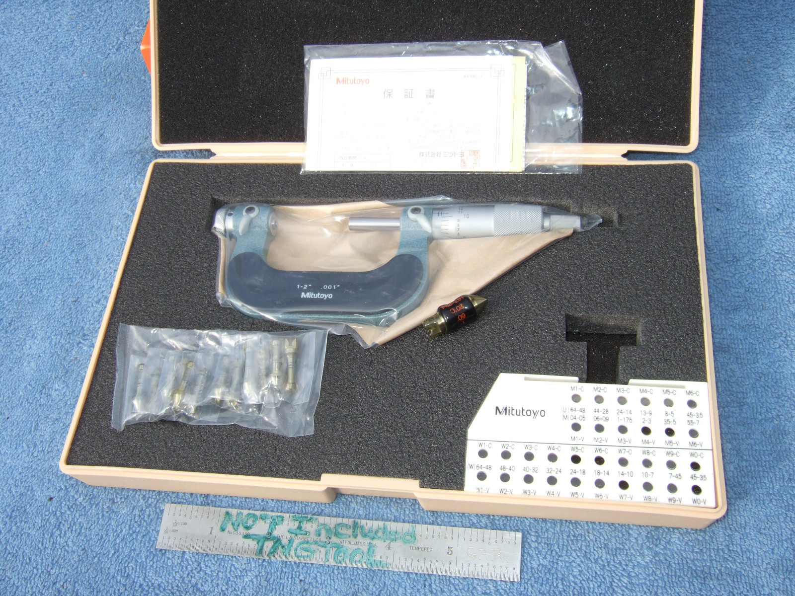 THREAD MICROMETER 1"-2" W/STANDARD W/12 ANVILS MITUTOYO 126-902 OVER $980 IF NEW