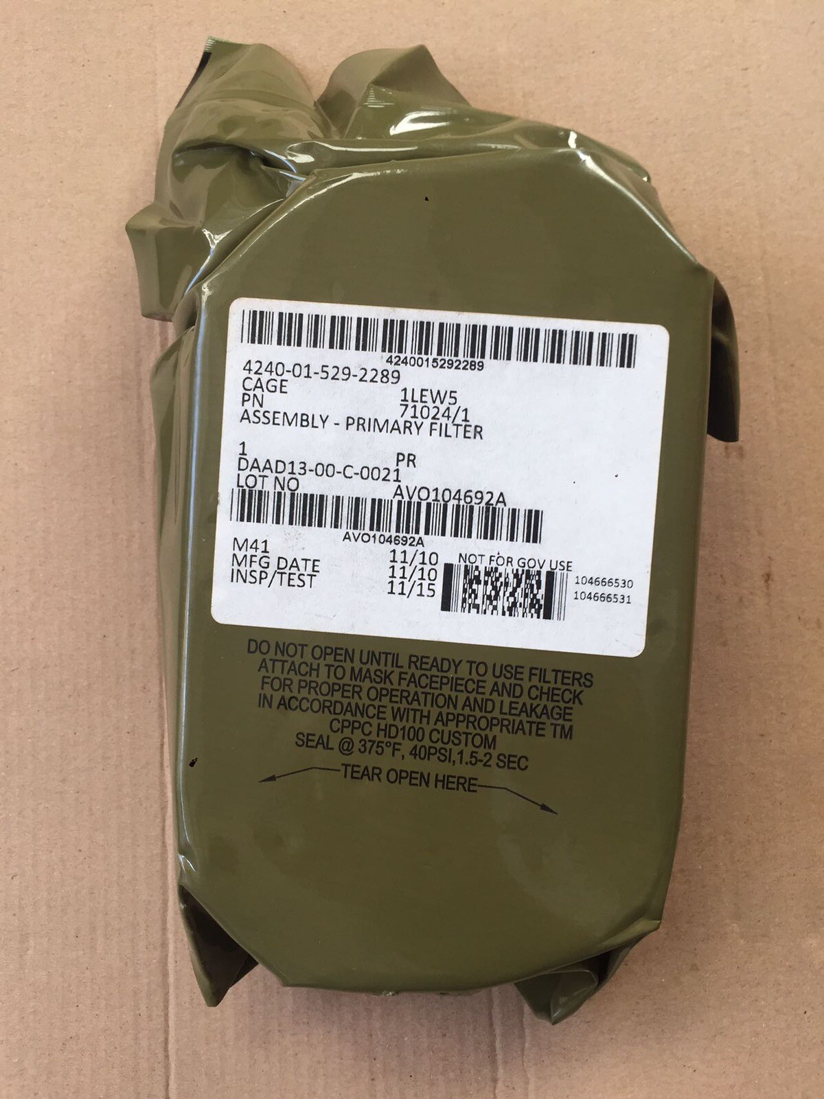 M41 Assembly Primary Filter NSN 4240-01-529-2289 Sealed