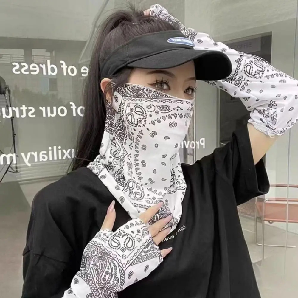 New Anti-UV Sunscreen Face Mask Ice Silk Breathable Face Cover Mask Thin Sleeves