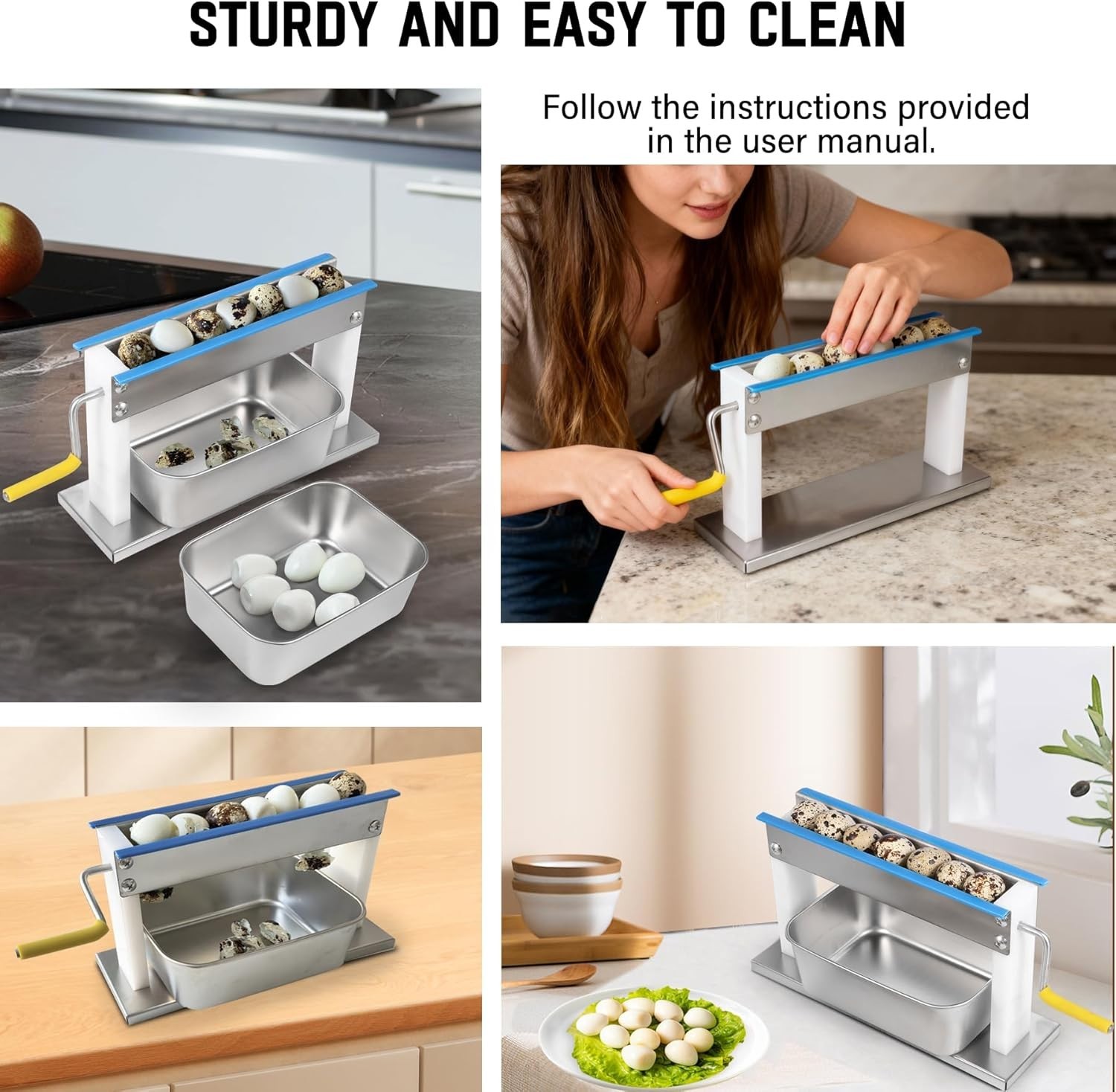 Manual Quail Egg Peeler Machine Kit - 304 Stainless Steel Sheller with 2 Collect