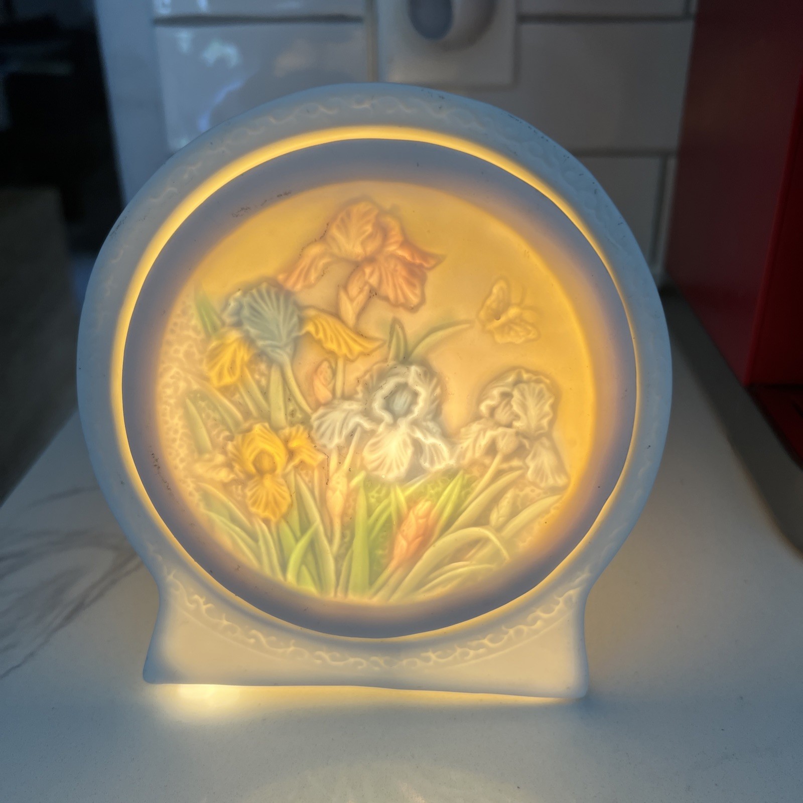 Vintage Iris Silhouette Reverse Painted Night Light-colors Shine-LAST CHANCE