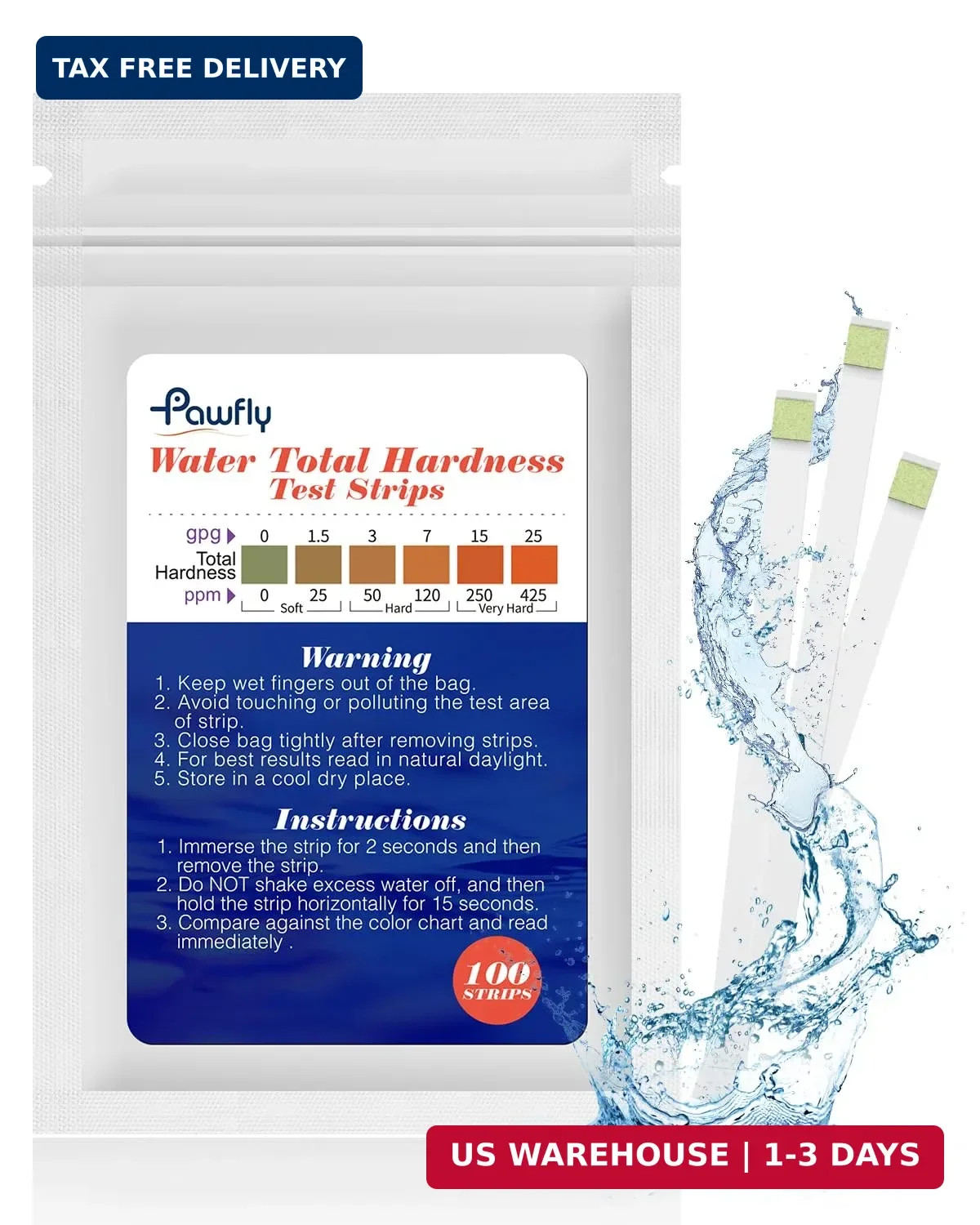 Water Hardness Test Kit Strips for Drinking Well Pool Spa 100 Count 1 Pack