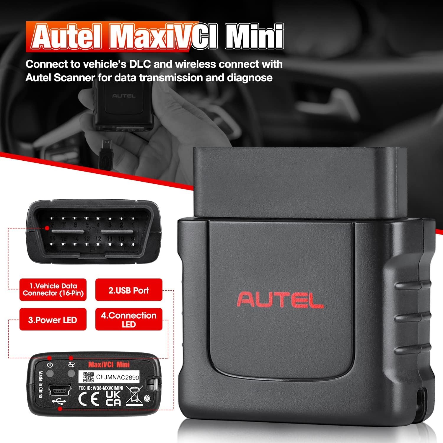 Autel MaxiSYS-VCI100/ MaxiVCI Mini/V200 Bluetooth Diagnostic Interface