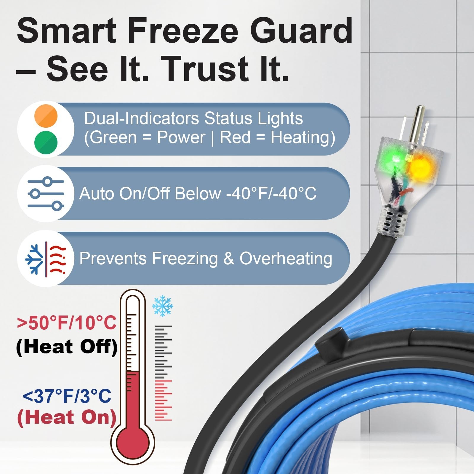 MAXKOSKO Dual Lights Heat Tape – Easy Installation
