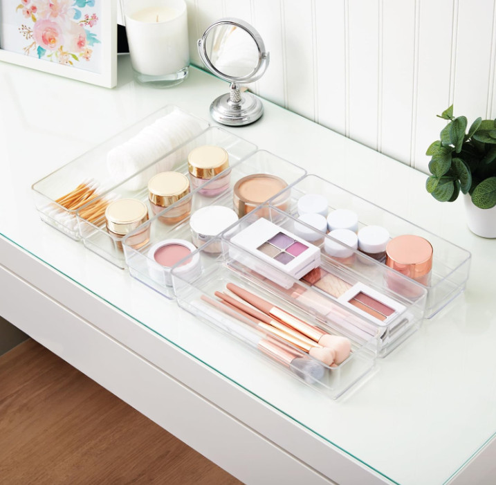 Stori Simplesort 6-Piece Stackable Clear Drawer Organizer Set | 9" X 3" X 2" Rec