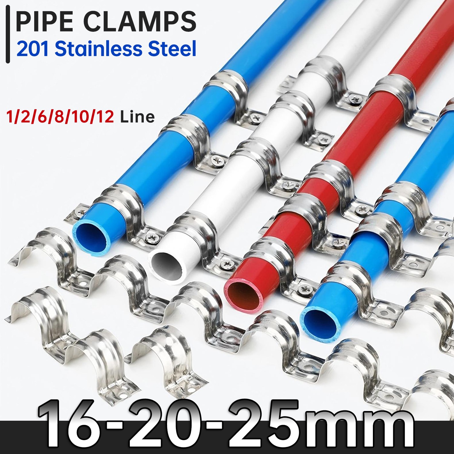 Pipe Clamp Clip A2 Stainless Steel U Pipe Clamp Holder 1/2/6/8/10/12 Line Clamps