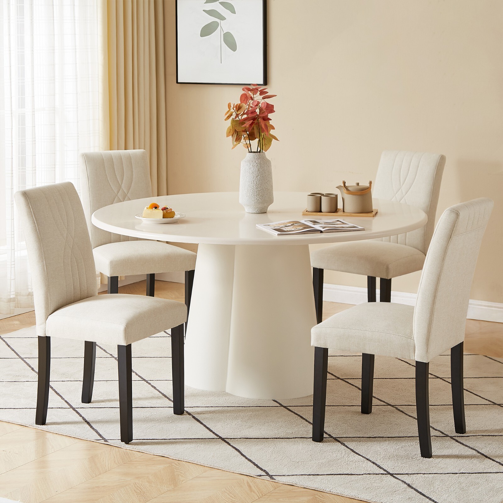 Set of 4 Fabric Upholstered Dining Chairs High Backrest Armless Chairs Kitchen