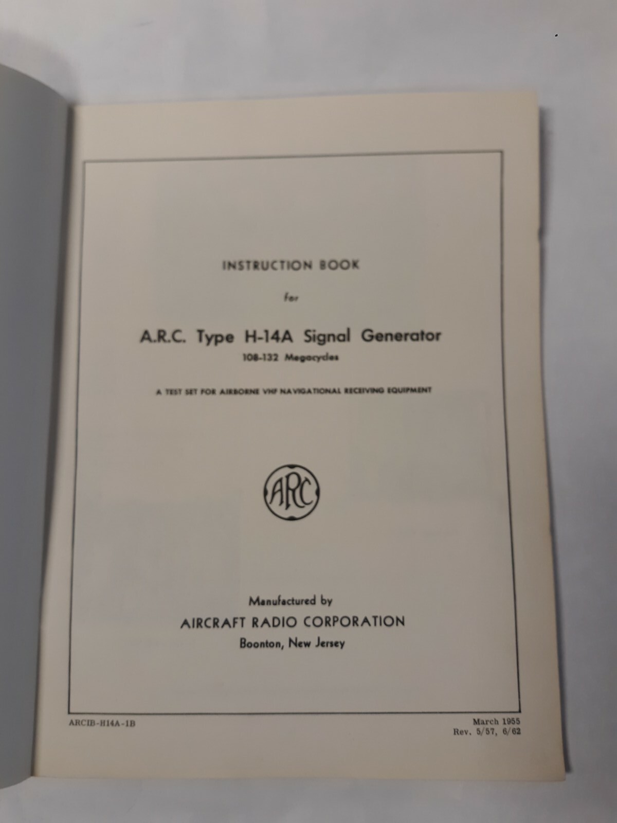 ARC Type H-14A Signal Generator Instruction Book Original